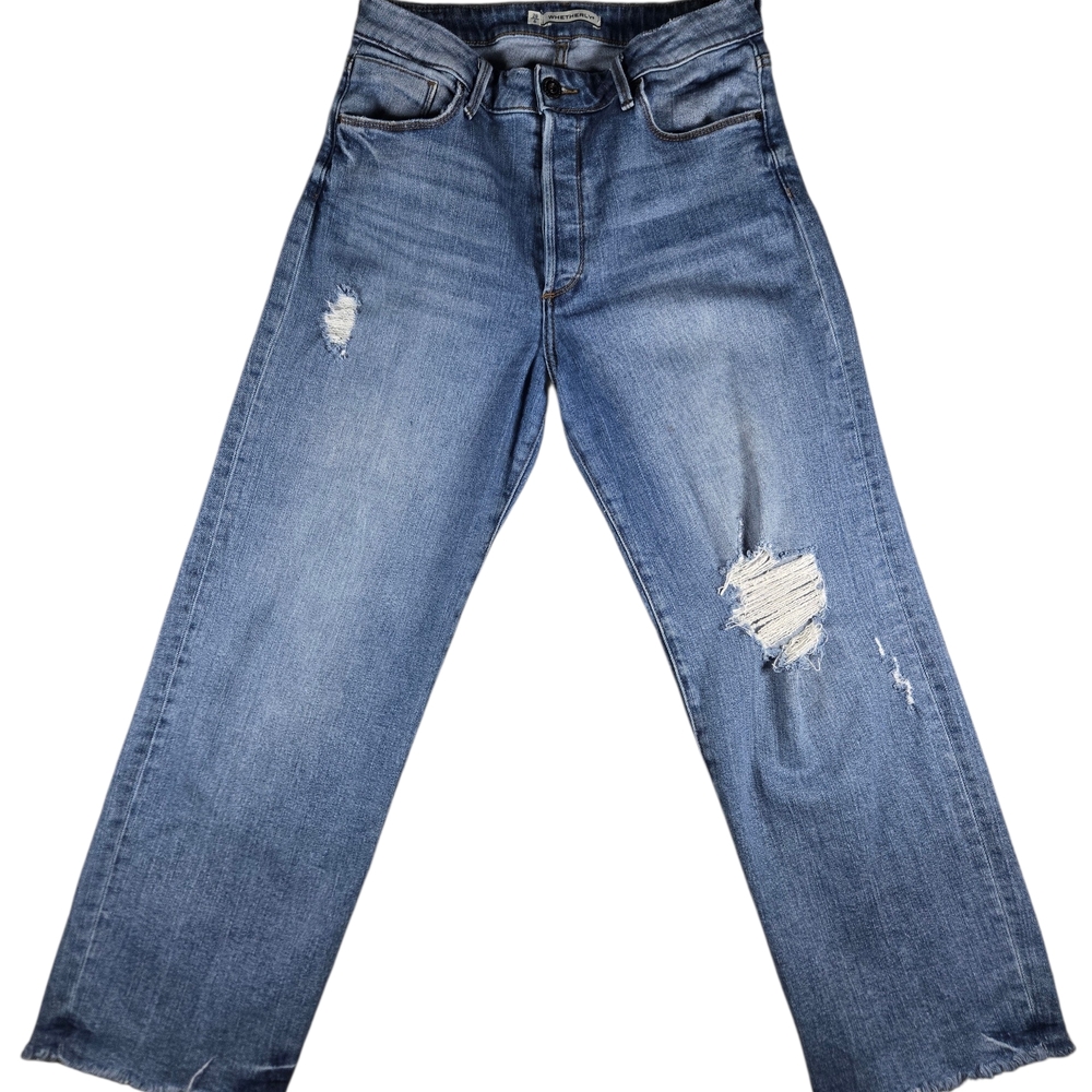 WHETHERLY Vincent Slouchy Wide Leg Jeans 28 High Rise Distressed Frayed Raw Hem
